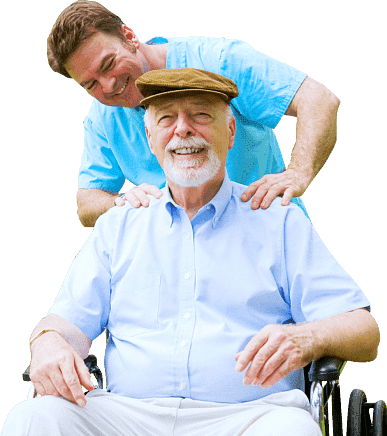elder man being massaged by a caregiver